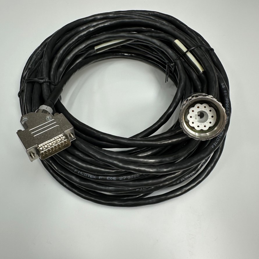 Cáp 5M 17ft RKG4200 Rexroth IndraDrive Cs Encoder Cable M23 10 Pin Female to DB15 Male Shielded For Điều Khiển Tín Hiệu Motor Máy Cắt Tự Động Bullmer Control Signal Wire