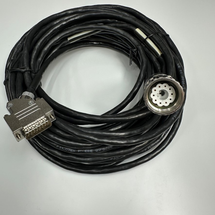 Cáp 7.5M 25ft RKG4200/007.5 Rexroth IndraDrive Cs Encoder Signal Shielded Cable Plug M23 10 Pin Female to DB15 Male For Rexroth Motor Encoder Control Cable