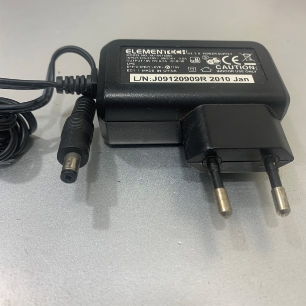 Adapter 18V 0.5A ELEMENTECH AU1091806e Connector Size 4.8mm x 1.7mm