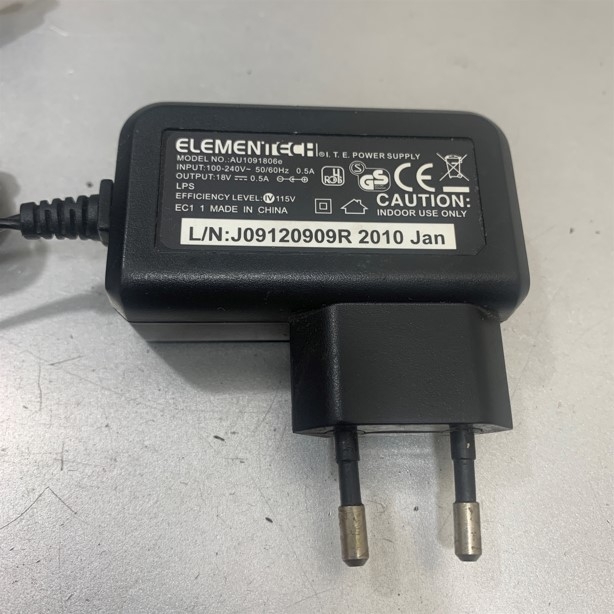 Adapter 18V 0.5A ELEMENTECH AU1091806e Connector Size 4.8mm x 1.7mm