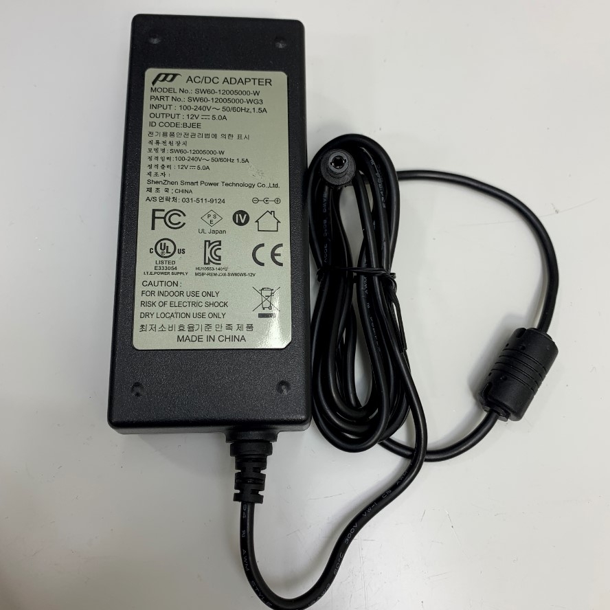 Adapter 12V 5A 60W Power-Tek SW60-12005000-W Connector Tip Size 5.5mm x 2.5mm For Thiết Bị Lưu Trữ QNAP TS-253A-8GXN3002T, Máy Tính Công Nghiệp Scada Computer, Industrial PC