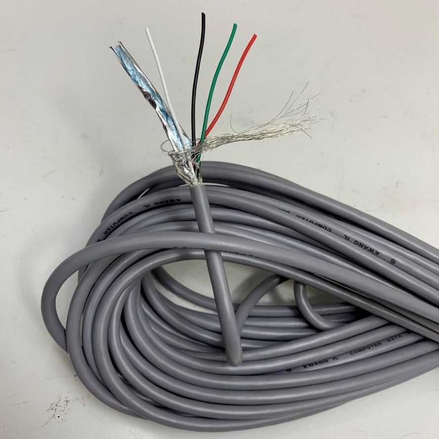 Cáp Điều Khiển 15M 50ft Multicore KWANGIL Shielded Cable 4 Core x 0.3mm² 24AWG 80°C 300V OD 5.0mm For M12 Connector 4 Pin Industrial Power and Data Cable RS232/RS422/RS485 Communication