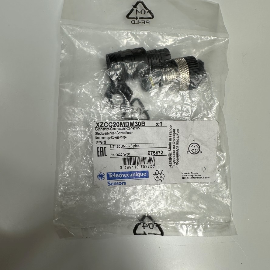 Đầu Jack Telemecanique Sensors XZCC20MDM30B 3 Pin Male 1/2