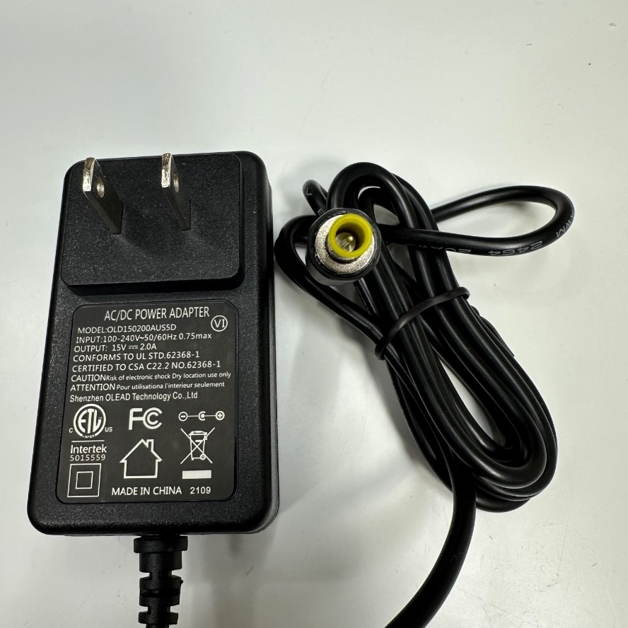 Adapter 15V 2A OLEAD US Plug OEM Thay Thế UniFive UI315-15 15V 1A Connector Tip Size 5.0mm x 3.0mm For Máy Cấp Vít Tự Động Ohtake NJ-23, NJ-45, NJC-23, NJC-45, JNL-23, NJL-45T-510 Automatic Screw Feeder + Automatic Screw