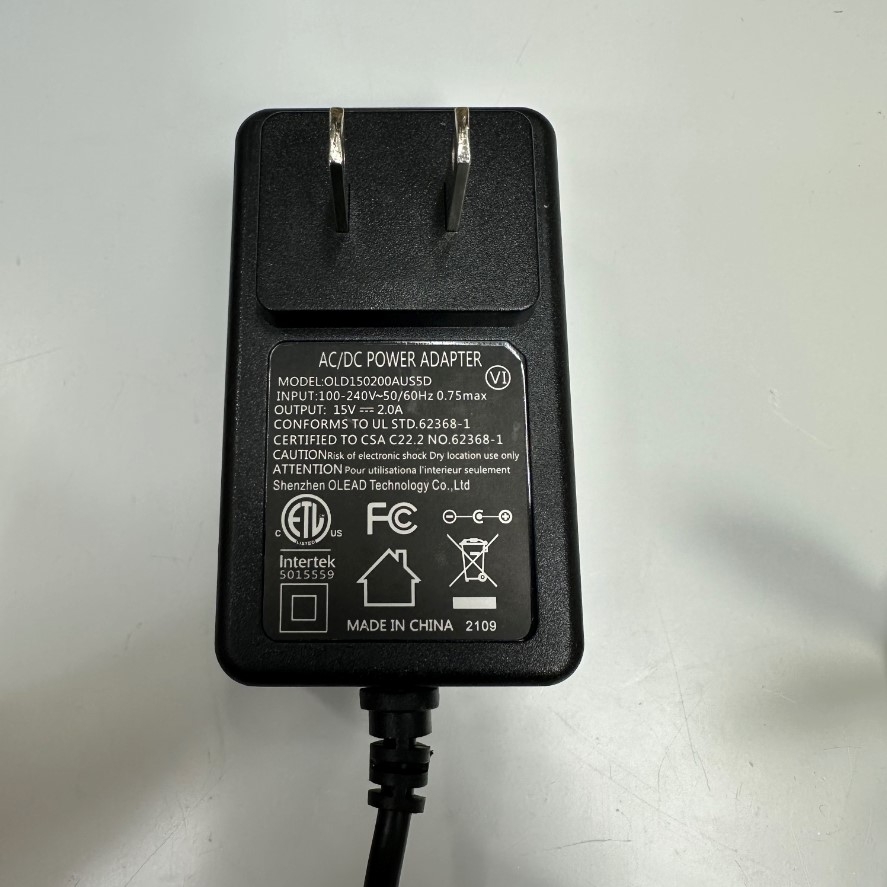 Adapter 15V 2A OLEAD US Plug OEM Thay Thế UniFive UI315-15 15V 1A Connector Tip Size 5.0mm x 3.0mm For Máy Cấp Vít Tự Động Ohtake NJ-23, NJ-45, NJC-23, NJC-45, JNL-23, NJL-45T-510 Automatic Screw Feeder + Automatic Screw