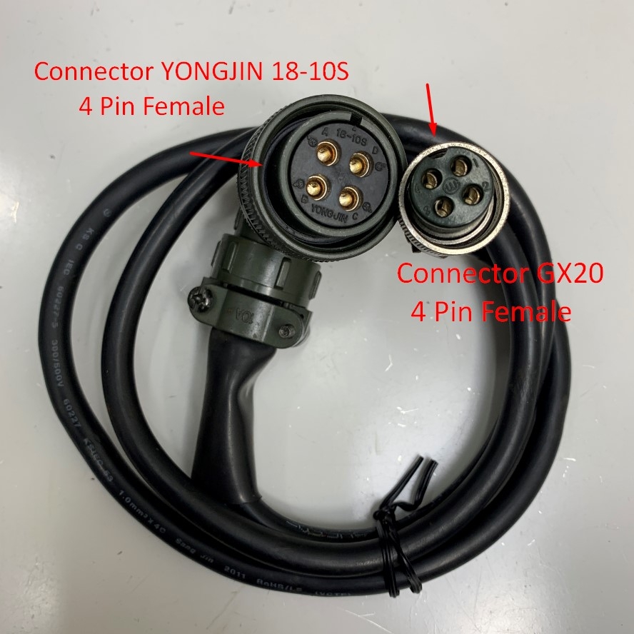 Cáp Nguồn Động Cơ 1M 3.3ft Right Angle Plug Connector YONGJIN 18-10S 4 Pin Female to Connector GX20 4 Pin Female For Servo Motor Power Original Cable