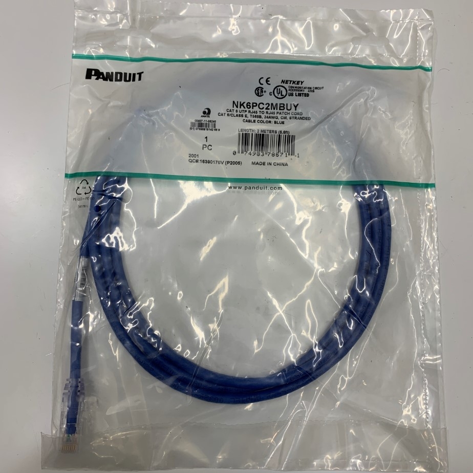 Dây Nhẩy Chuẩn Công Nhiệp PANDUIT NK6PC2MBUY UTP CAT6 Gigabit PVC 24AWG Industrial Ethernet RJ45 Network Patch Cord Straight Through Cable Blue Length 2M