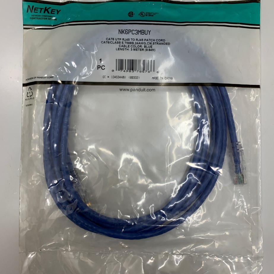 Dây Nhẩy Chuẩn Công Nhiệp PANDUIT NK6PC3MBUY UTP CAT6 Gigabit PVC 24AWG Industrial Ethernet RJ45 Network Patch Cord Straight Through Cable Blue Length 3M