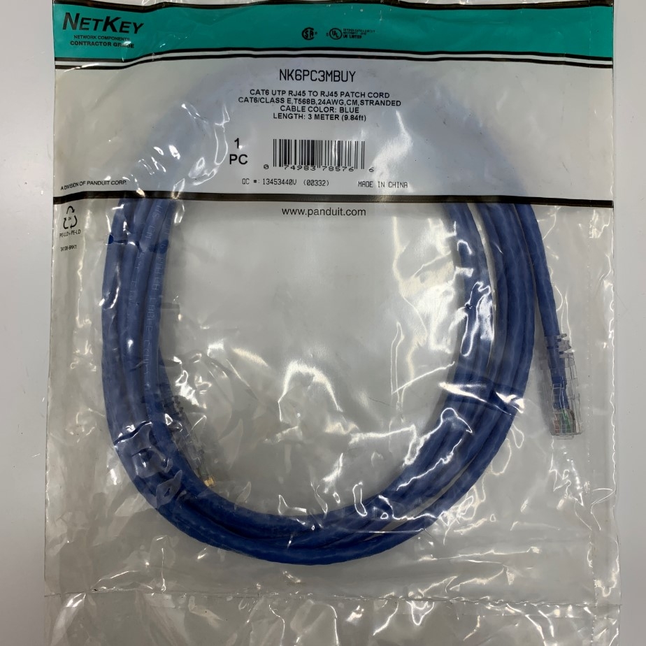 Dây Nhẩy Chuẩn Công Nhiệp PANDUIT NK6PC3MBUY UTP CAT6 Gigabit PVC 24AWG Industrial Ethernet RJ45 Network Patch Cord Straight Through Cable Blue Length 3M