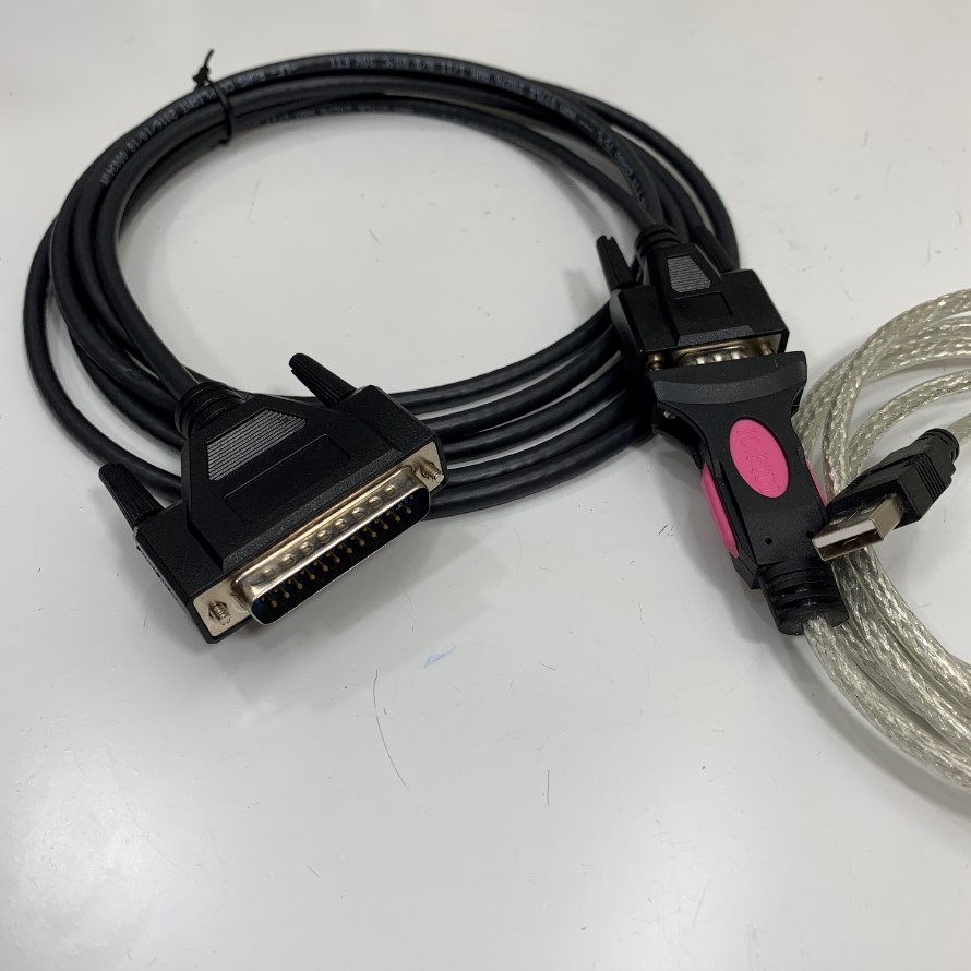 Combo FTDI Chip USB RS232 Converter Cable Cáp Máy Cắt Decal Mimaki CG-60ST Cutting Plotters to Computer Dài 5.8M 19ft Cable Shielded Belden E357317-S DB25 Pin Male to DB9 Pin Female