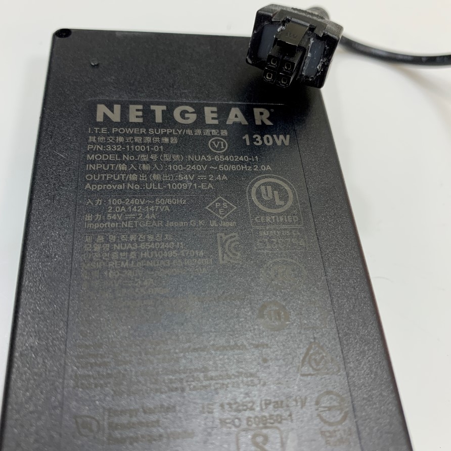 Adapter 54V 2.4A 130W NETGEAR OEM HP PA-1900-2P-LF - 90W 4-Pin Inline Connector Size Molex 4 Pin For Switch POE HPE Aruba J9774A J9780A J9982A