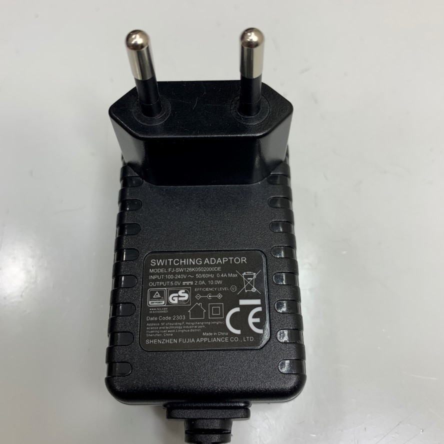 Adapter 5V 2A 10W SHENZHEN FJ-SW126K0502000DE Connector Size 5.5mm x 2.5mm For Ethernet Media Converter, Máy Hút Ẩm Mini