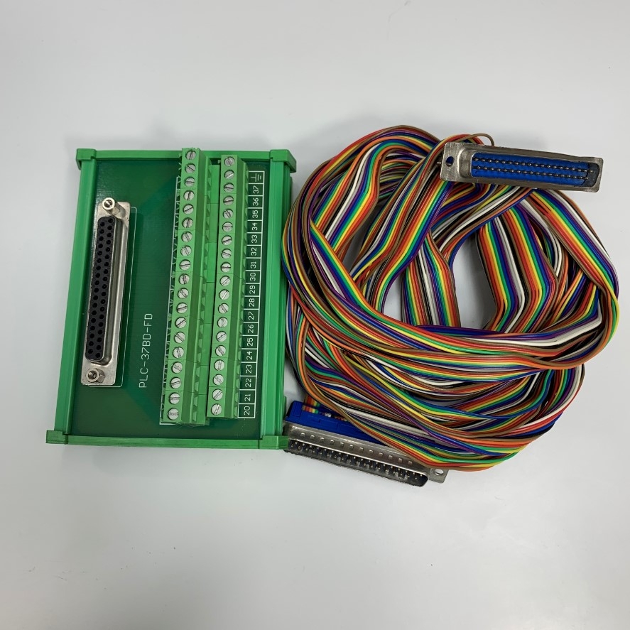 Bộ Cáp 2M 6.5ft IDC DB37 Male to Male 37 Pin D- Sub Rainbow Wire Flat Ribbon Cable 2.54mm Pitch + Cầu Đấu DB37 37 Pin D- Sub Female PLC-37DB-FD KMRML Terminal Block