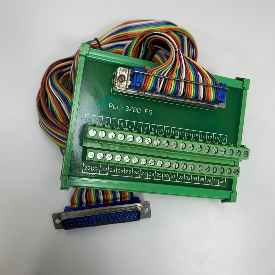 Bộ Cáp 2M 6.5ft IDC DB37 Male to Male 37 Pin D- Sub Rainbow Wire Flat Ribbon Cable 2.54mm Pitch + Cầu Đấu DB37 37 Pin D- Sub Female PLC-37DB-FD KMRML Terminal Block