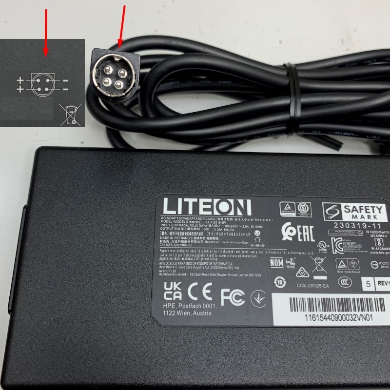 Adapter 54V 3.05A 165W LITEON PA-1161-54 Connector Tip Size 4 Pin Mini Din 10mm Plug For For Cisco SG300-10 10 Port Gigabit POE Managed Switch