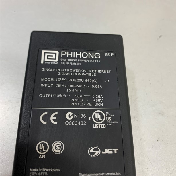 Bộ Chuyển Nguồn POE 56V 0.35A 19.6W PHIHONG POE20U-560(G)-R PoE Standard IEEE802.3af PoE+ RJ45 10/100/1000 Mbit/s