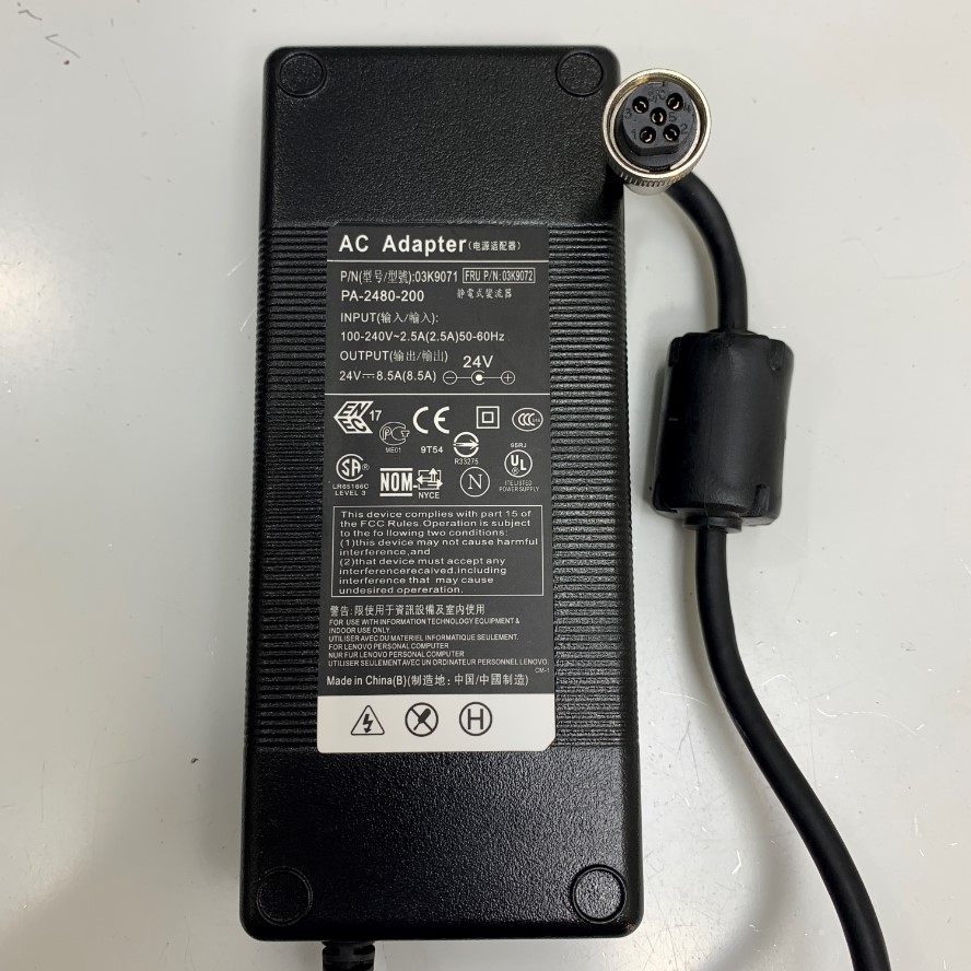 Adapter 24V 8.5A PA-2480-200 Connector Tip Size 5 Pin Female For Màn Hình Phòng Mổ Và Nội Soi 24