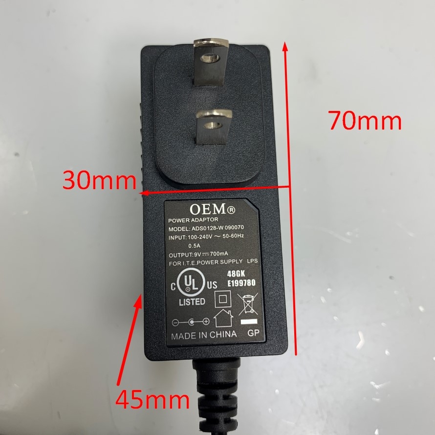 Adapter 9V 0.7A OEM ADS0128-W 090070 I.T.E Connector Tip Size 5.5mm x 2.1mm For Hioki/Milliohm Meter/3540-03, Cân Điện Tử Weighing Balance, PAX POS Systems Power Supply