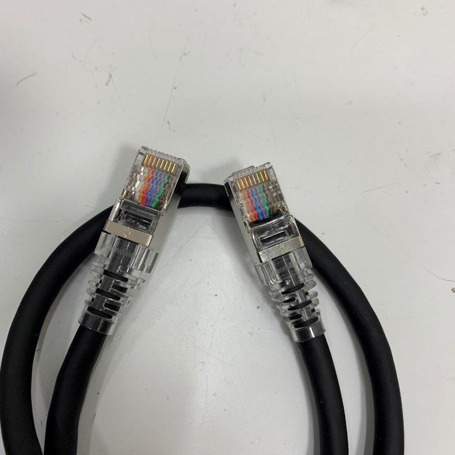 Cáp Mạng Công Nghiệp Dài 0.2M 0.6ft CAT5E Shielded Cable Ethernet RJ45 Gigabit Lan Network S/FTP PVC Black Outer Diameter 6.0mm For Servo, PLC, HMI, Ethernet Network Cable