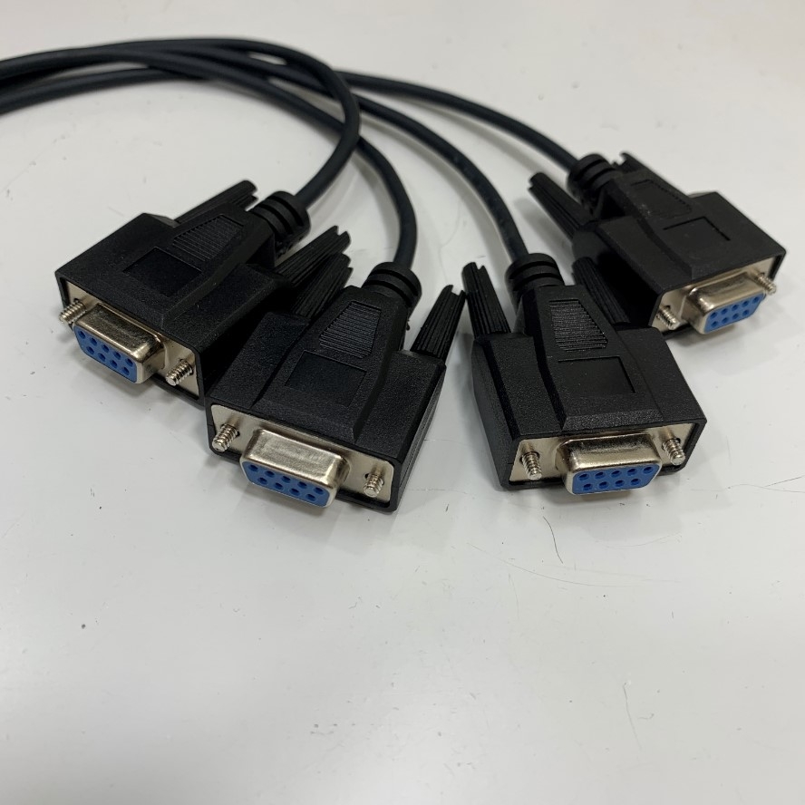 Cáp Serial RS232 DB9 Y Splitter Shielded Cable DB9 Male to 4 DB9 Female Serial Splitter Adapter Straight Through Black Length 0.3M