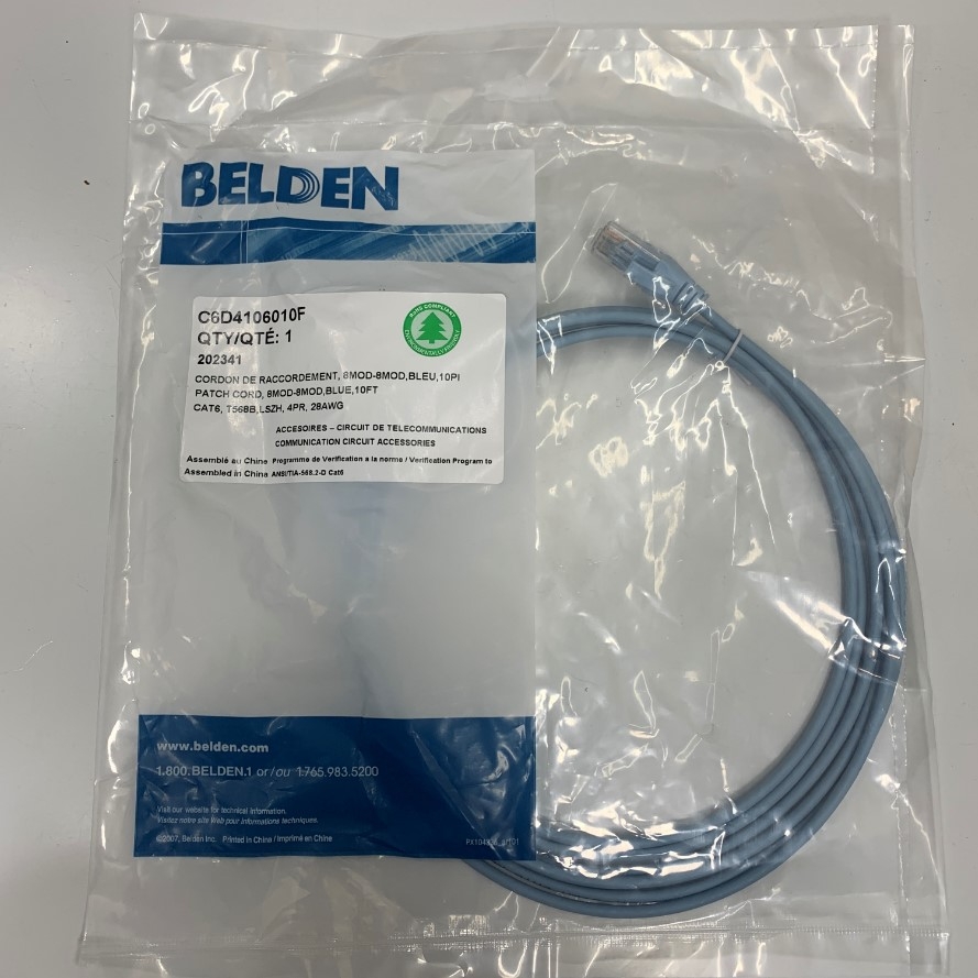 Cáp Mạng Công Nghiệp Belden C6D4106010F Dài 3M 10ft 8MOD Blue UTP CAT6 Gigabit PVC 28AWG For Industrial Ethernet RJ45 Network Patch Cord Straight Through Cable