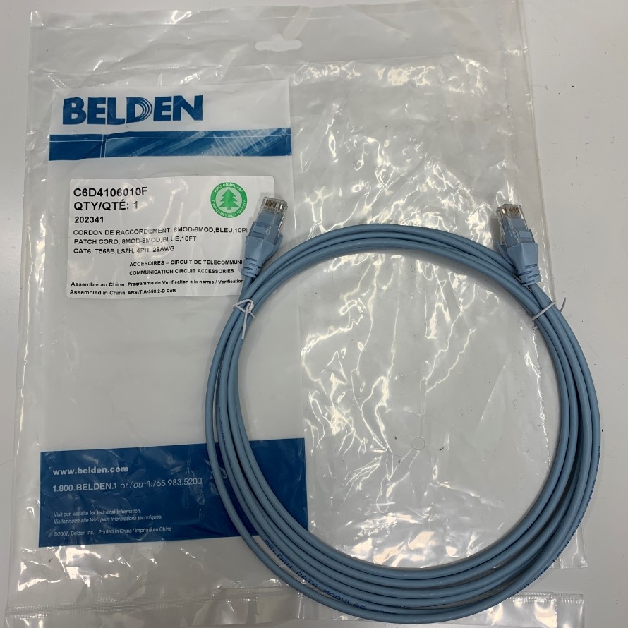 Cáp Mạng Công Nghiệp Belden C6D4106010F Dài 3M 10ft 8MOD Blue UTP CAT6 Gigabit PVC 28AWG For Industrial Ethernet RJ45 Network Patch Cord Straight Through Cable