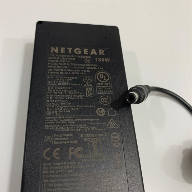 Adapter 54V 2.4A 130W NETGEAR Connector Tip Size 6.0mm x 3.0mm For CISCO MERAKI MX68 MX68W MX68CW MX68-HW MX68W-HW MX68CW-HW