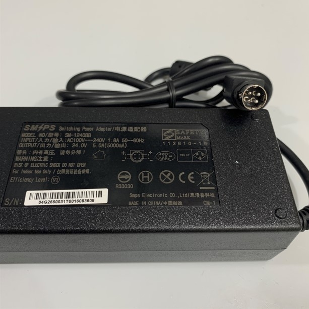 Adapter 24V 5A 120W SMPS SM-1240BB IEC C8 Connector Size 4 Pin Mini Din 10mm