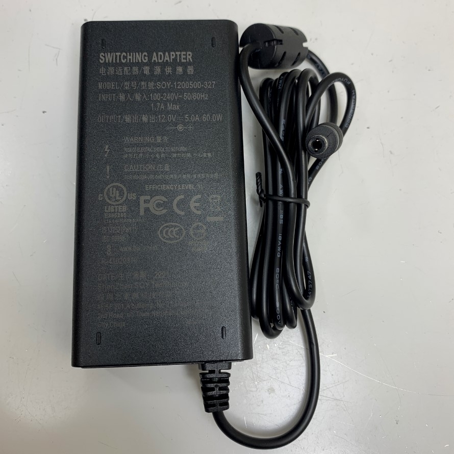 Adapter 12V 5A 60W SOY-1200500-327 Connector Tip Size 5.5mm x 2.5mm x 14mm For Phân Tích Chất Lượng Điện HIOKI PQ3198 Power Analyzer, Thiết Bị Lưu Trữ QNAP, Máy Tính Công Nghiệp Scada Computer, Industrial PC