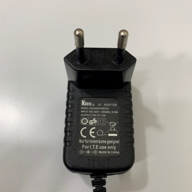 Adapter Original Ktec KSAA0500100W1EU 5V 1A Máy chấm công vân tay Ronald Jack X628C Connector Size 5.5mm x 2.5mm