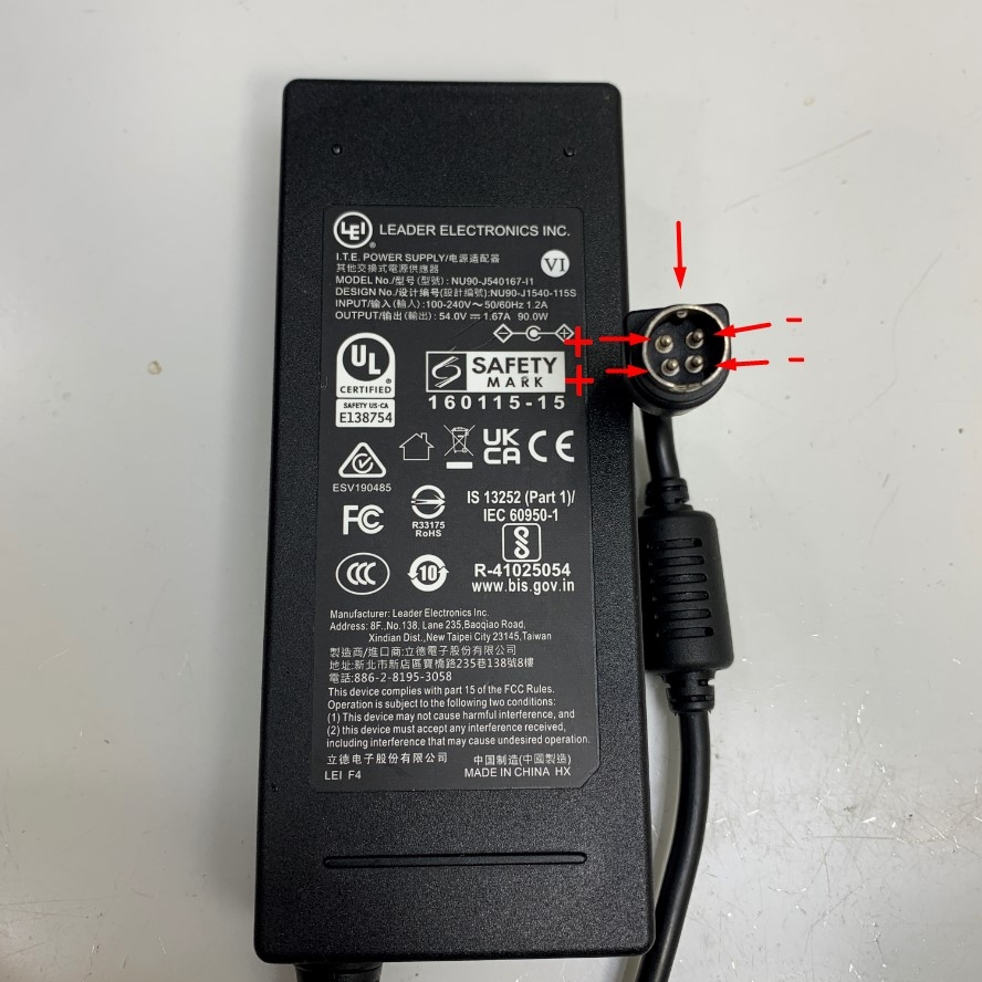 Adapter 54V 1.67A 90W LEI NU90-J540167-I1 Connector Tip Size 4 Pin Mini Din 10mm For For Cisco SG300-10 10 Port Gigabit POE Managed Switch