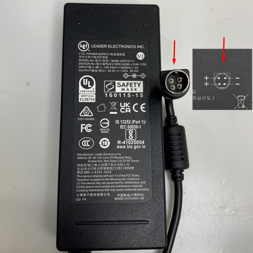 Adapter 54V 1.67A 90W LEI NU90-J540167-I1 Connector Tip Size 4 Pin Mini Din 10mm For For Cisco SG300-10 10 Port Gigabit POE Managed Switch