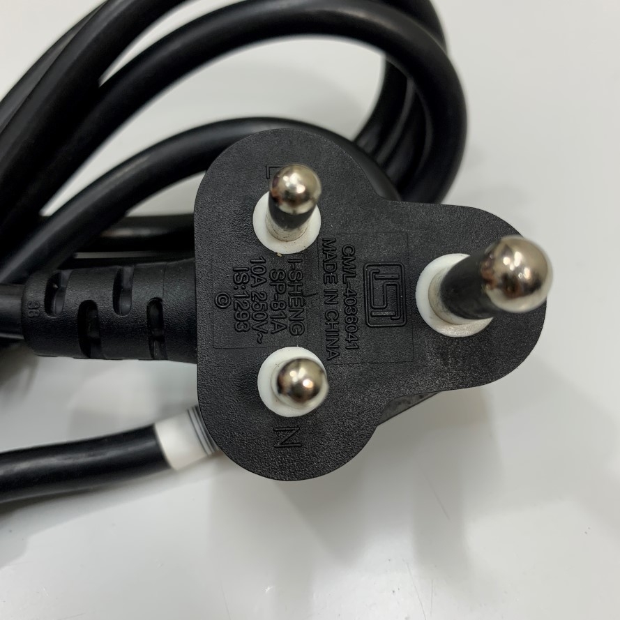 Dây Nguồn I-Sheng SP-81A IS-14 India IS16A3 Plug to IEC C13 Power Cord 10A 250V 18AWG H05VV-F 3x0.75mm² Cable OD 6.9mm in China length 1.5M