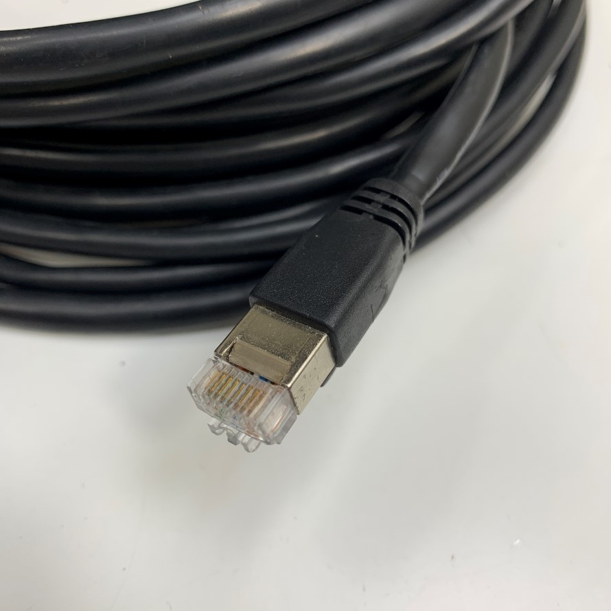 Cáp OEM OP-88666 Keyence M12 X-Coded 8 Pin Male to RJ45 Gigabit Ethernet Interface CAT5E Shielded Cable Dài 10M 33ft For Keyence SR-750 SR-650 Code Reader, Cognex Camera Industrial