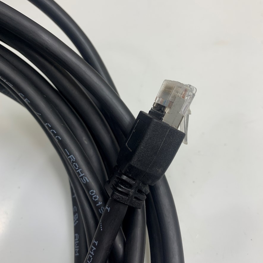 Cáp OEM OP-88665 Keyence M12 X-Coded 8 Pin Male to RJ45 Gigabit Ethernet Interface CAT5E Shielded Cable Dài 5M 17ft For Keyence SR-750 SR-650 Code Reader, Cognex Camera Industrial