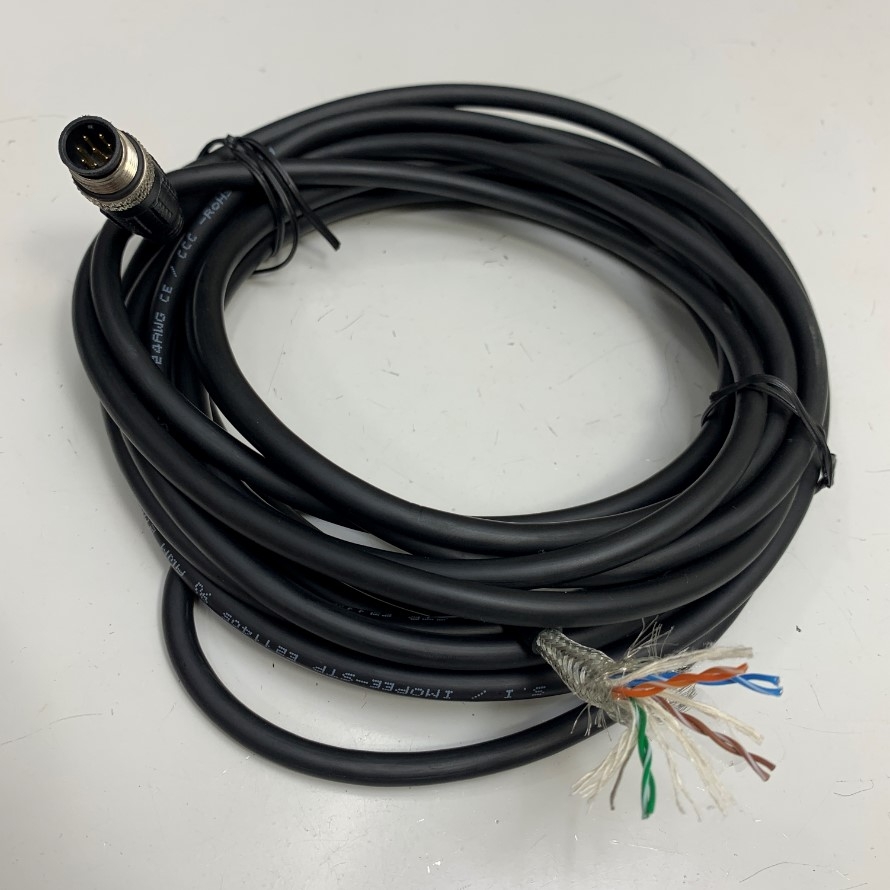 Cáp Original Cognex M12EN-M8SR Dài 6M 20ft Cable M12 A-Coded 8 Pin Male to 8 Core Open End GigE Vision CAT5E S/FTP 24AWG Shielded Ethernet Cable For Machine Vision