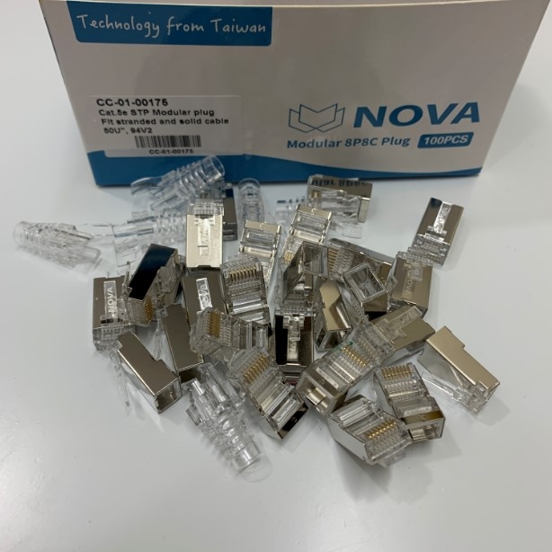 Đầu Bấm Mạng NOVA CC-01-00175 CAT5E CAT6 U/UTP FTP/STP Shielded RJ45 CAT5E 8P8C Modular Plug Network Connector Max Cable OD 5.7 - 6.5mm Gold Plated 25pcs