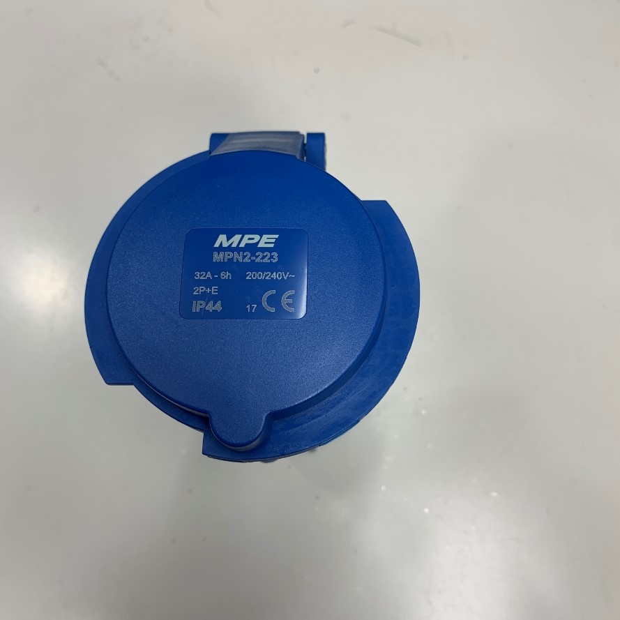 Ổ Cắm Điện Công Nghiệp Blue MPE IP44 2P+E 32A-6h 250V MPN2-223 Induatrial Connector 3 Pin Female Industrial Power Socket