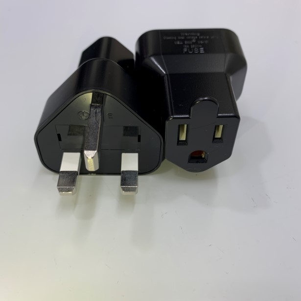 Adapter Plug UK to NEMA 5-15R + Dây Nguồn NEMA 5-15P to IEC C15 15A 250V 3x2.08mm² OD 9.5mm Length 2.5M