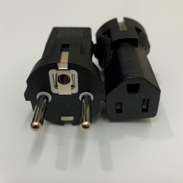 Adapter Plug European to NEMA 5-15R + Dây Nguồn NEMA 5-15P to IEC C15 15A 250V 3x2.08mm² OD 9.5mm Length 2.5M