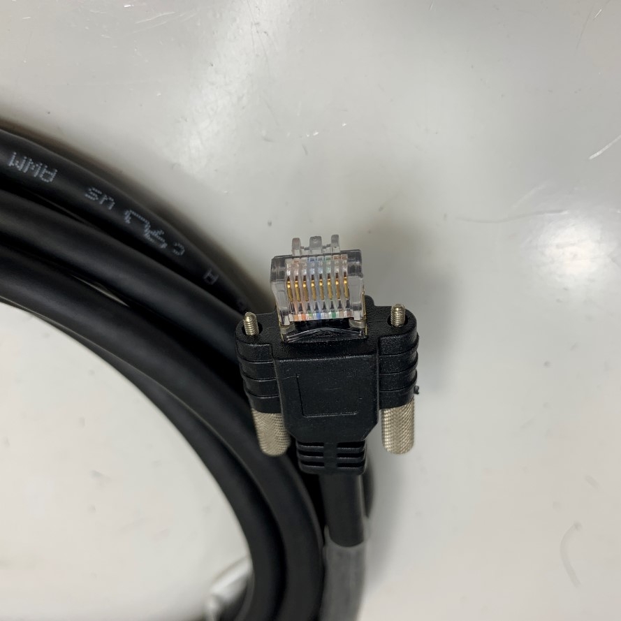 Cáp Mạng Công Nghiệp Dài 4M 13ft Gige Industrial CCD Camera RJ45 10 Gigabit Cable with Locking Screw IGUS ChainFlex CAT5E E310776 S/FTP 25AWG Black Cable For Machine Vision Cable