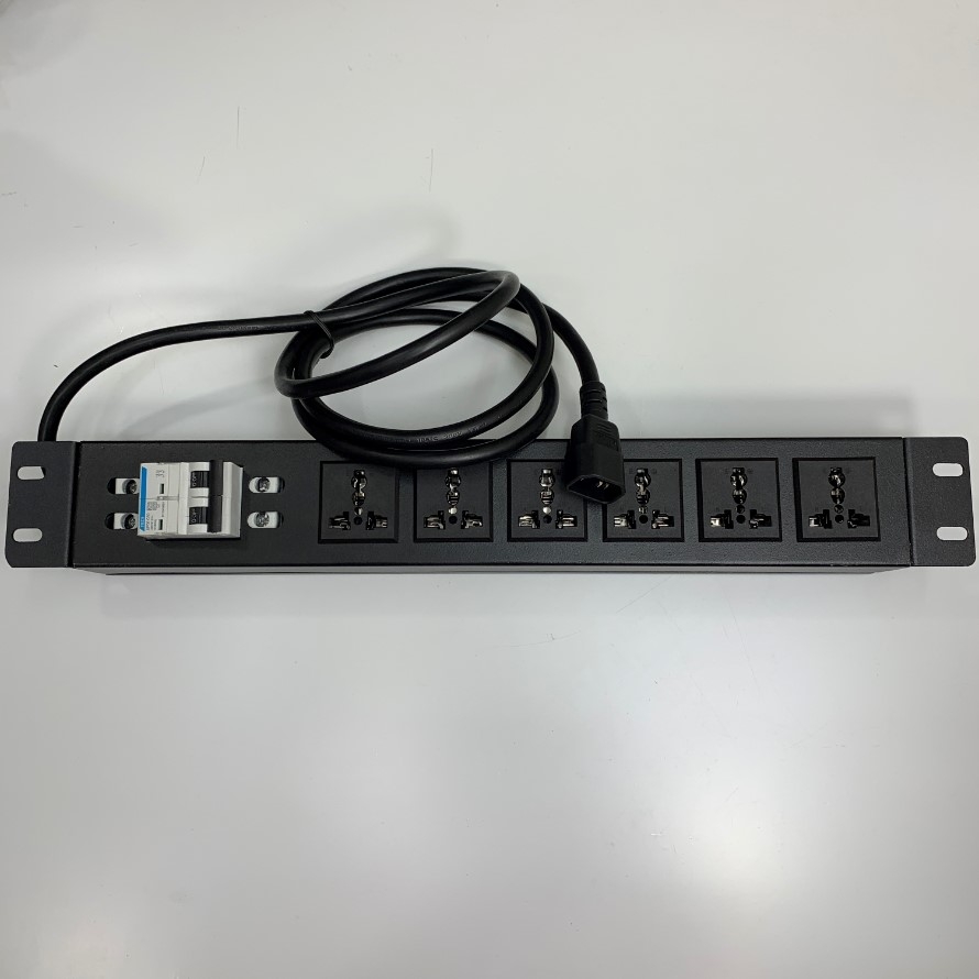 Thanh Phân Phối Nguồn Điện PDU Rack Universal 6 Way UK Outlet Có MCB SINGI Circuit Breaker 32A Công Suất Max 20A to C14 Plug Power Cord 14AWG 3x2.08mm² 300/500V 105°C UL CSA OD 9.5mm Length 2.7M