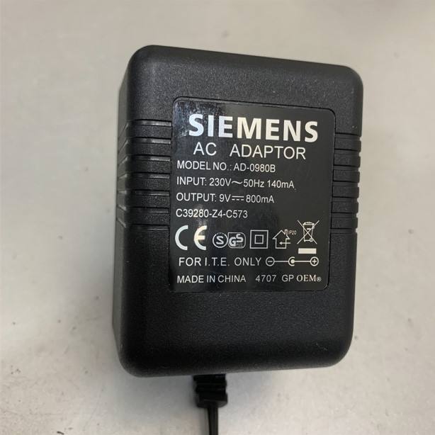 Adapter 9V 800mA SIEMENS AD-0980B Connector Size 5.5mm x 2.1mm