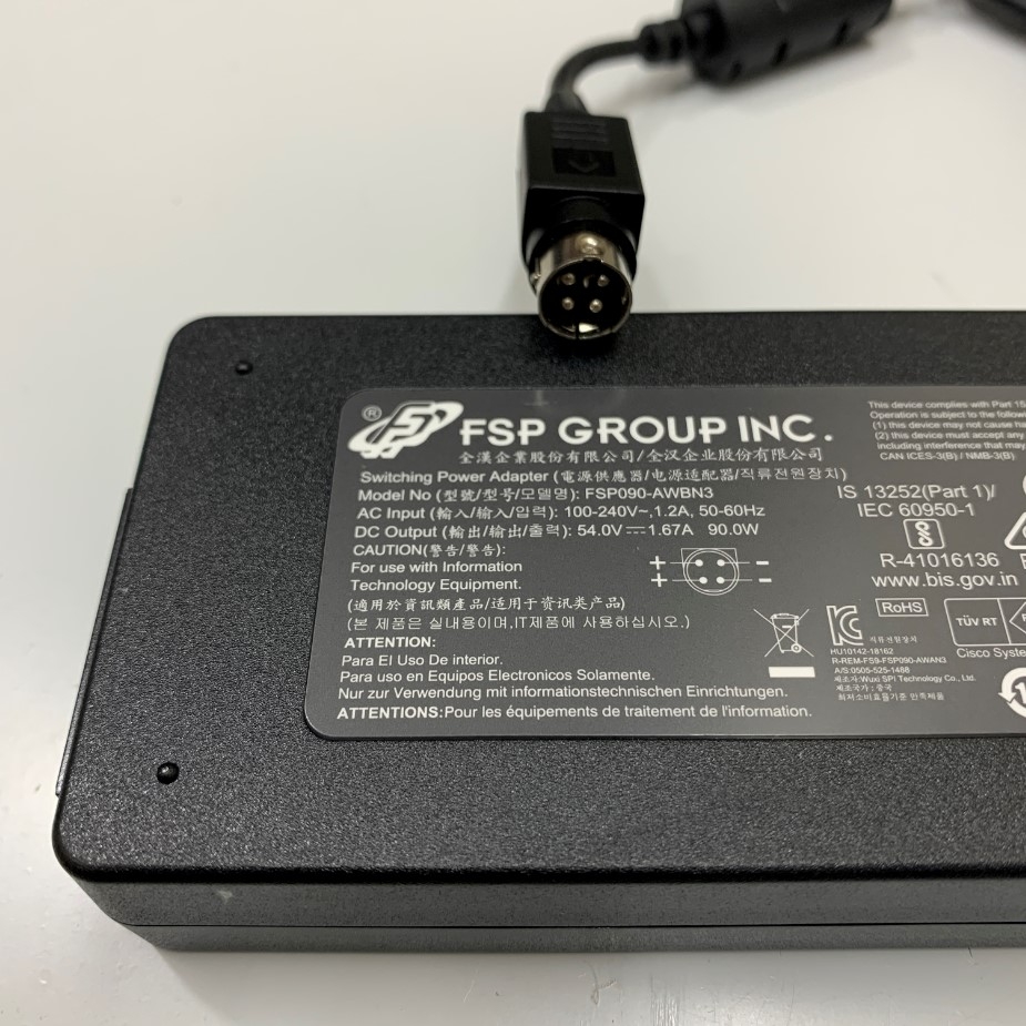 Cisco SG350-10P-K9-EU Power Supply Charger AC Adapter 54V 1.67A 90W FSP090-AWBN3 Connector Size 4 Pin Mini Din 10mm