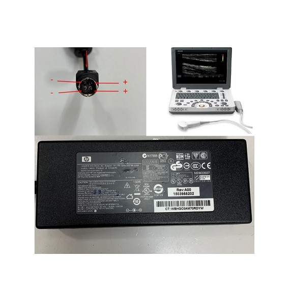 Adapter 19V 7.89A 150W HP Connector Tip Size 4 Pin Mini Din 10mm Plug For Máy Siêu Âm Xách Tay MySono U6 Samsung Medison