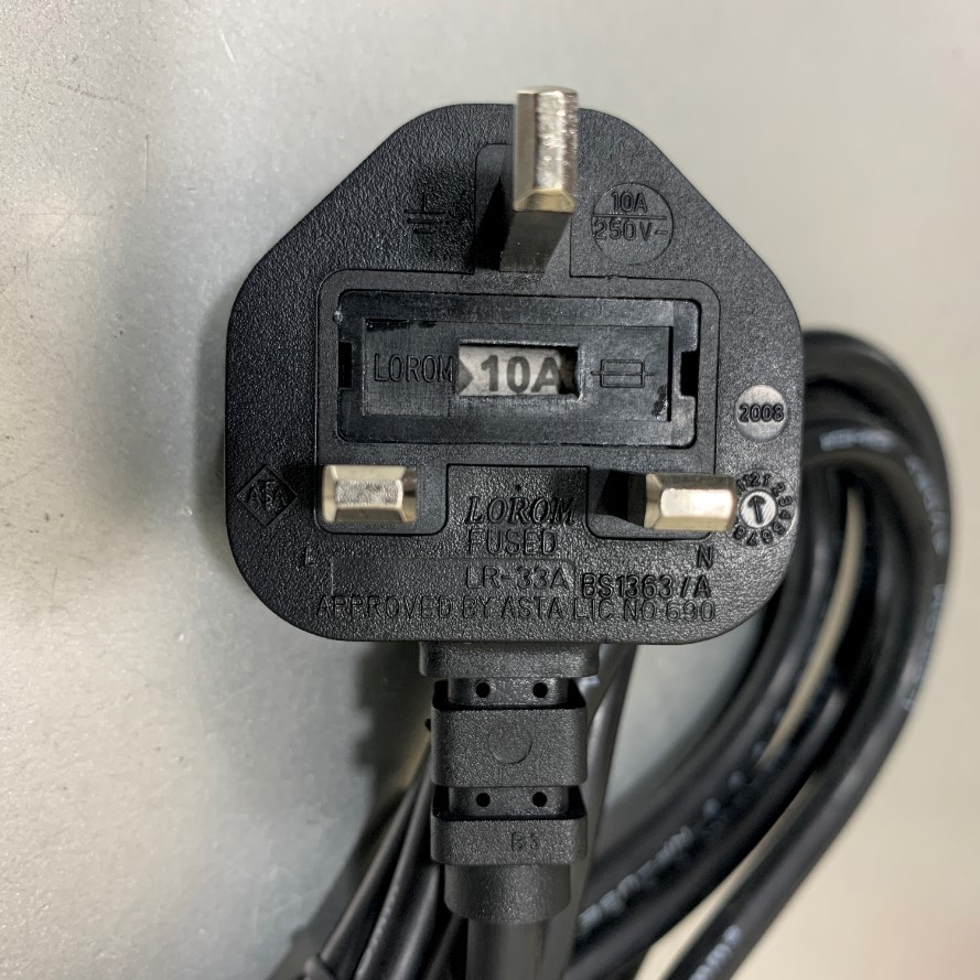 Dây Nguồn Cisco 72-0557 LOROM LR-33A LR03B UK Chuẩn 3 Chấu Có Cầu Chì AC Power Cord BS1363A to C13 10A 250V 3x1.0mm² Cable OD 7.0mm Length 2.5M