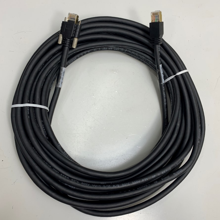 Cáp GigE-R-10M Dài 10M 30ft Cable High Flex GigE CAT6A Ethernet RJ45 Screw Locking Cable E497707 AWM 2464 VW-1 80C 300V 4P X 26AWG  For Basler Cognex CCD GigE Industrial Vision Camera
