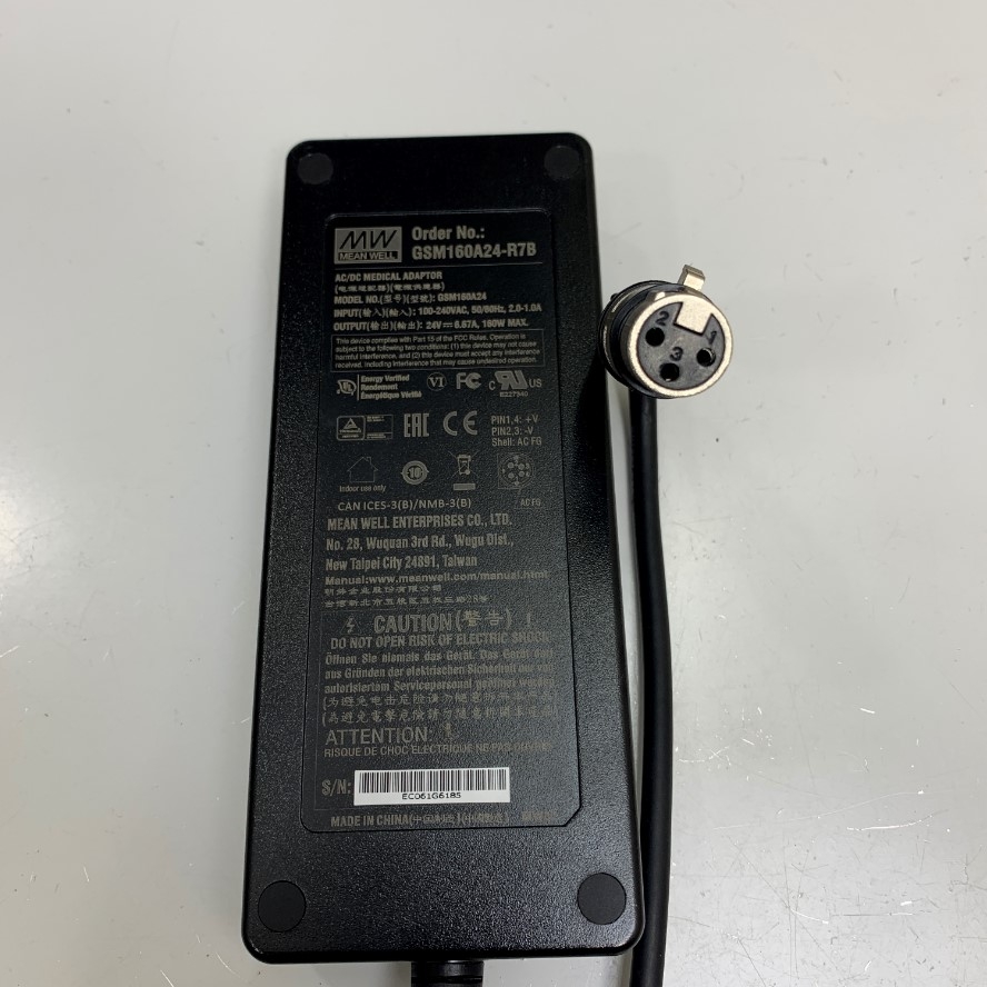Adapter 24V 6.67A 160W Mean Well Connector Size XLR 3-Pin Female NC3FX OEM Medical BPM150S24F06 For NDS Surgical Display Imaging Radiance 32