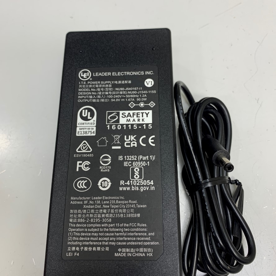 Adapter 54V 1.67A 90W LEI NU90-J540167-I1 Connector Tip Size 4.0mm x 1.7mm For POE Power Supply Switch