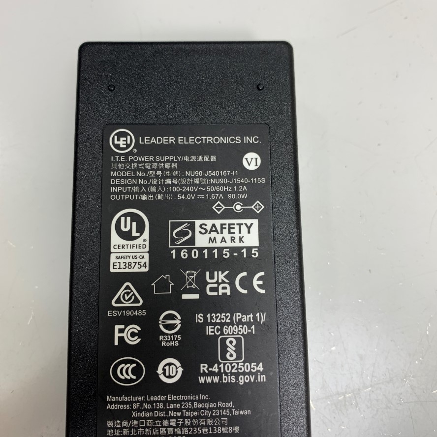 Adapter 54V 1.67A 90W LEI NU90-J540167-I1 Connector Tip Size 4.0mm x 1.7mm For POE Power Supply Switch